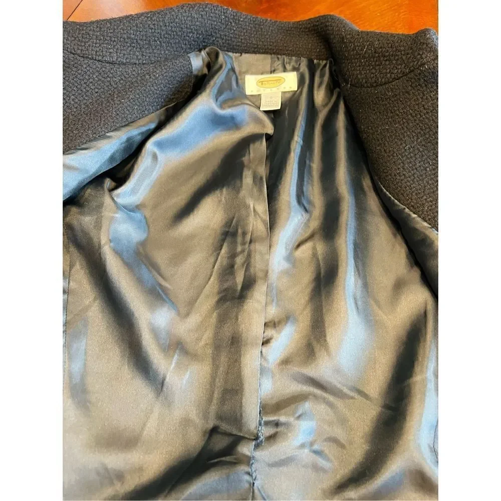 Talbots petite 100% wool black blazer coat button up collar size 6 career work
